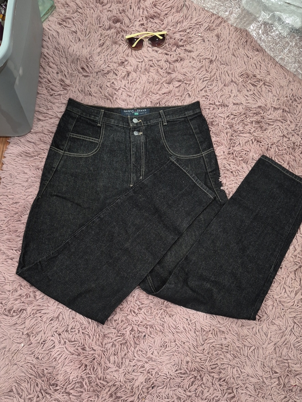 Guess High-Rise Straight Jeans in Black Denim